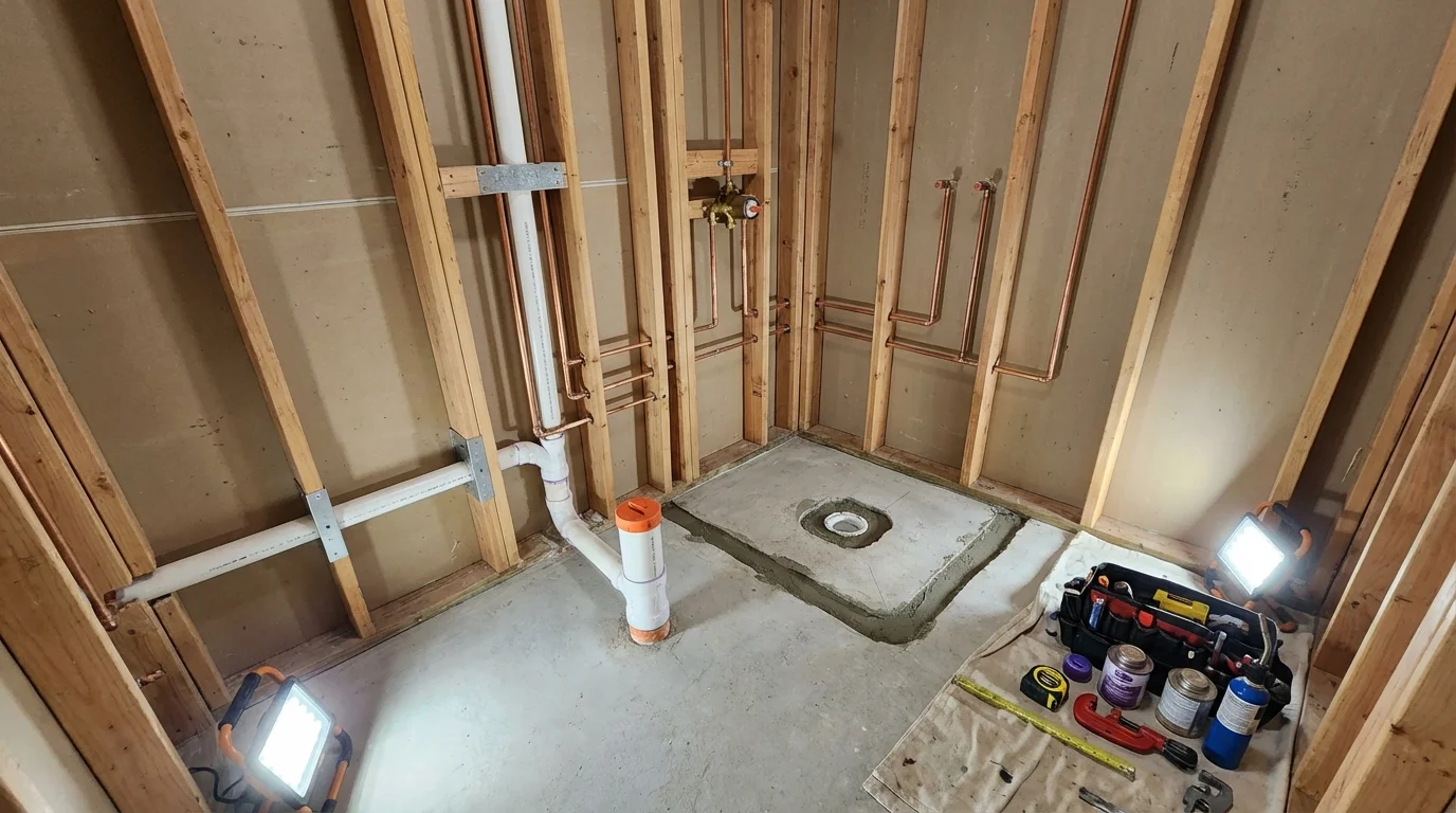 Bathroom rough-in plumbing during remodel by Johns Plumbing LLC in La Vista