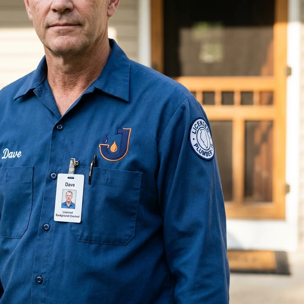 Licensed plumber showing ID badge in La Vista, NE