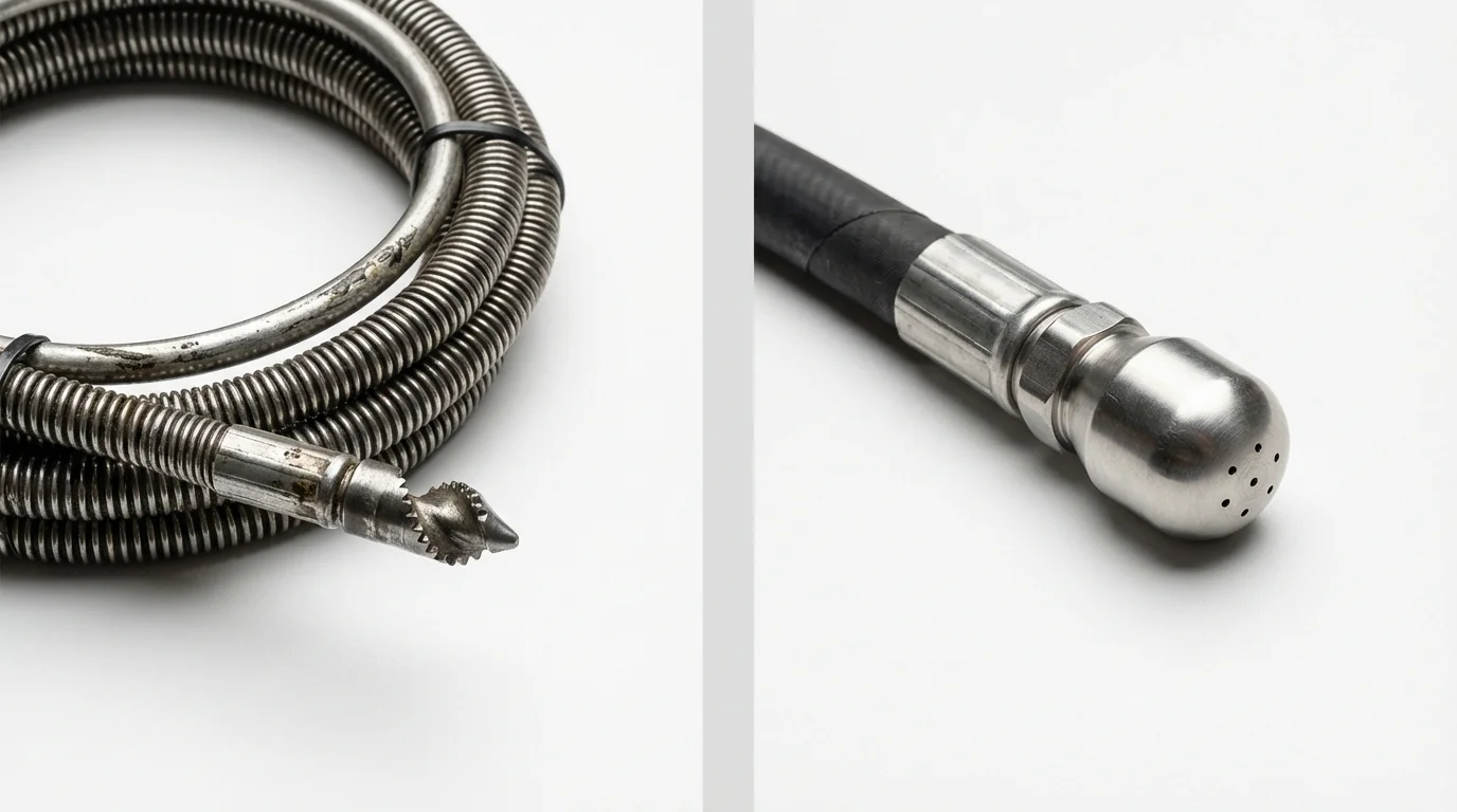 Drain snake cable and hydro jetting nozzle used for drain cleaning in La Vista, NE
