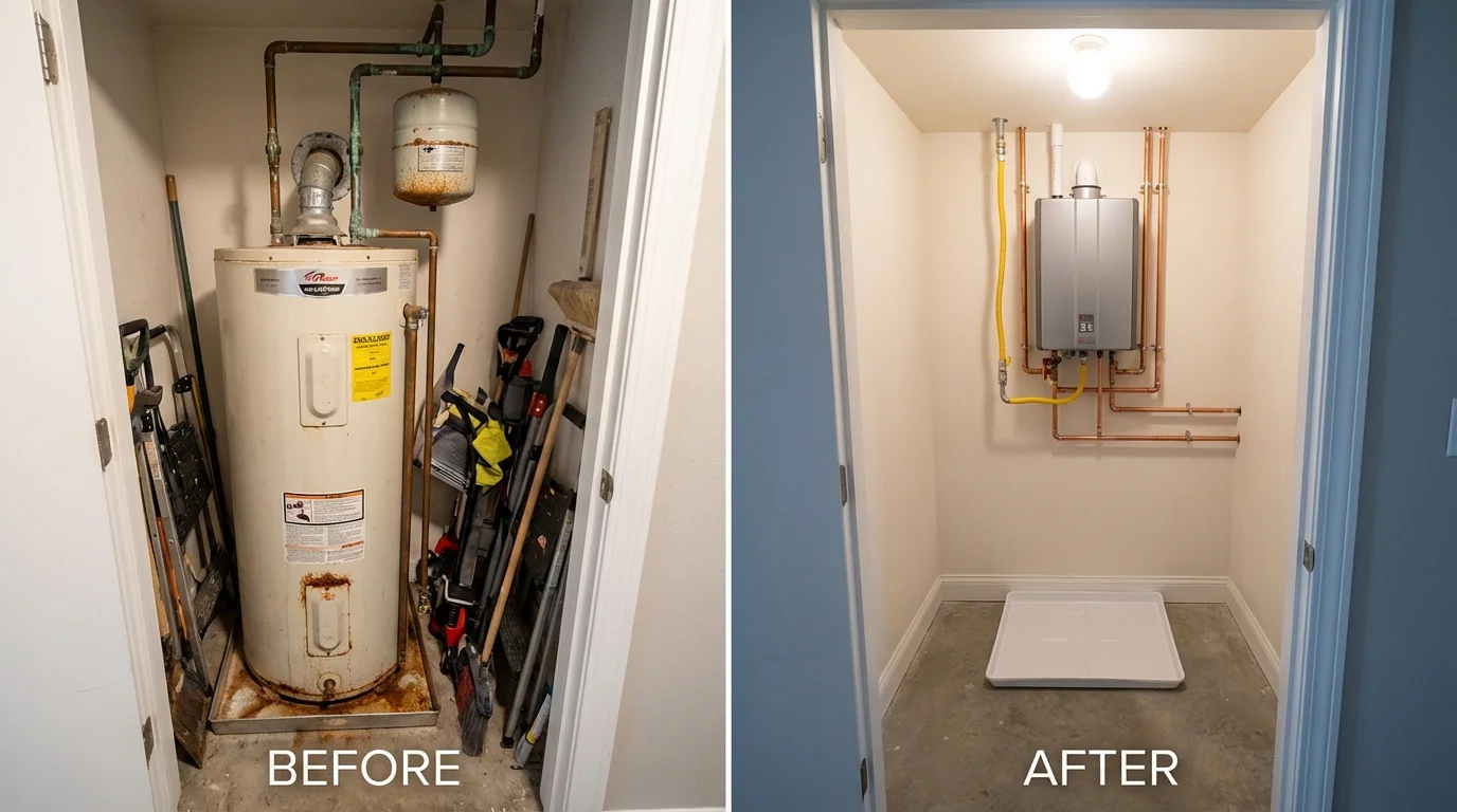Tank water heater versus wall-mounted tankless unit comparison for La Vista, NE homeowners