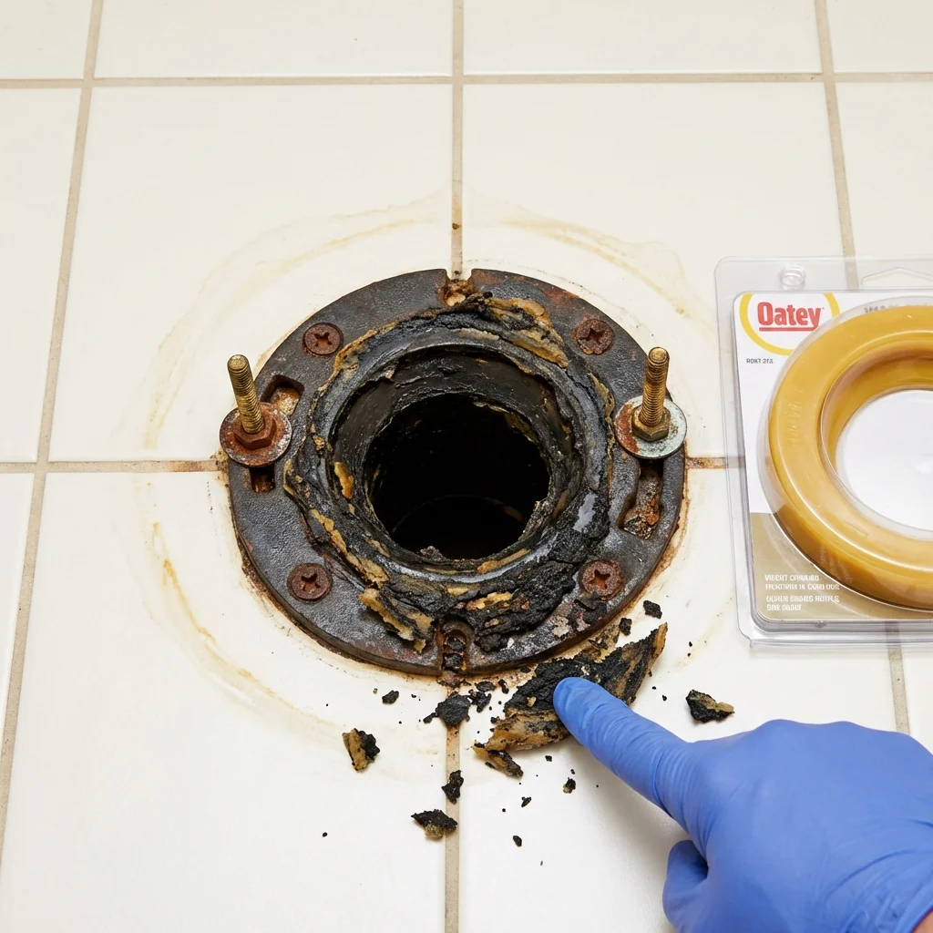 Failed wax ring showing water seepage at the base of a toilet in a La Vista, NE home