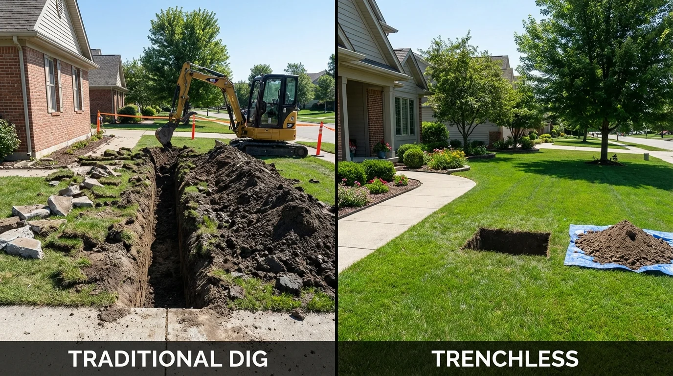 Trenchless sewer repair with minimal yard damage versus traditional excavation in La Vista, NE